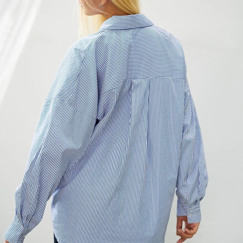 Striped Drop Shoulder Shirt Blue - T0717